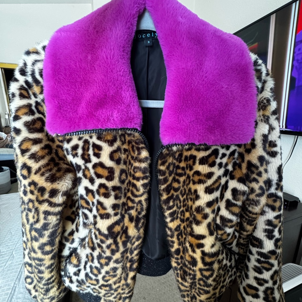 Jocelyn Brown and Purple Teddy Jacket with Plush Collar